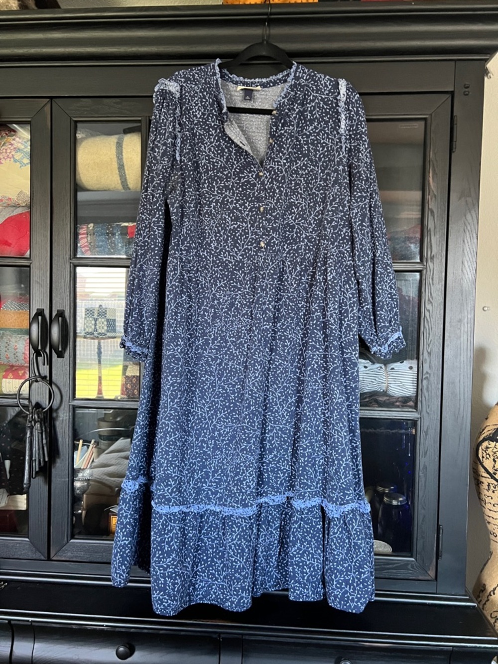 Universal Thread Navy Floral Midi Dress - Women's Blue Printed Dress